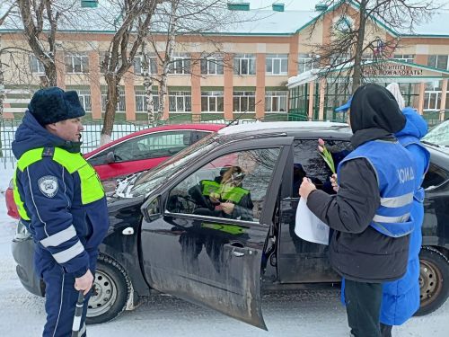 В Заинске юные помощники Госавтоинспекции поздравили автоледи