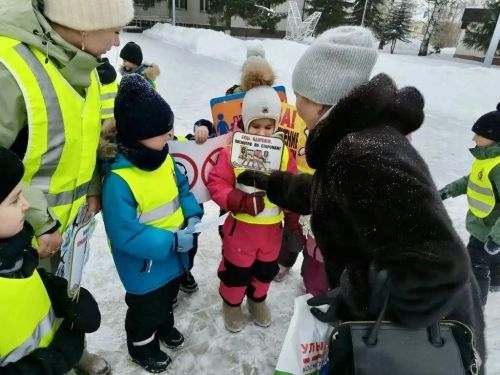 Детсадовцы провели акцию «Снежинка безопасности» для водителей и пешеходов