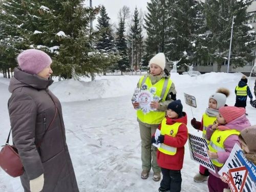 Детсадовцы провели акцию «Снежинка безопасности» для водителей и пешеходов