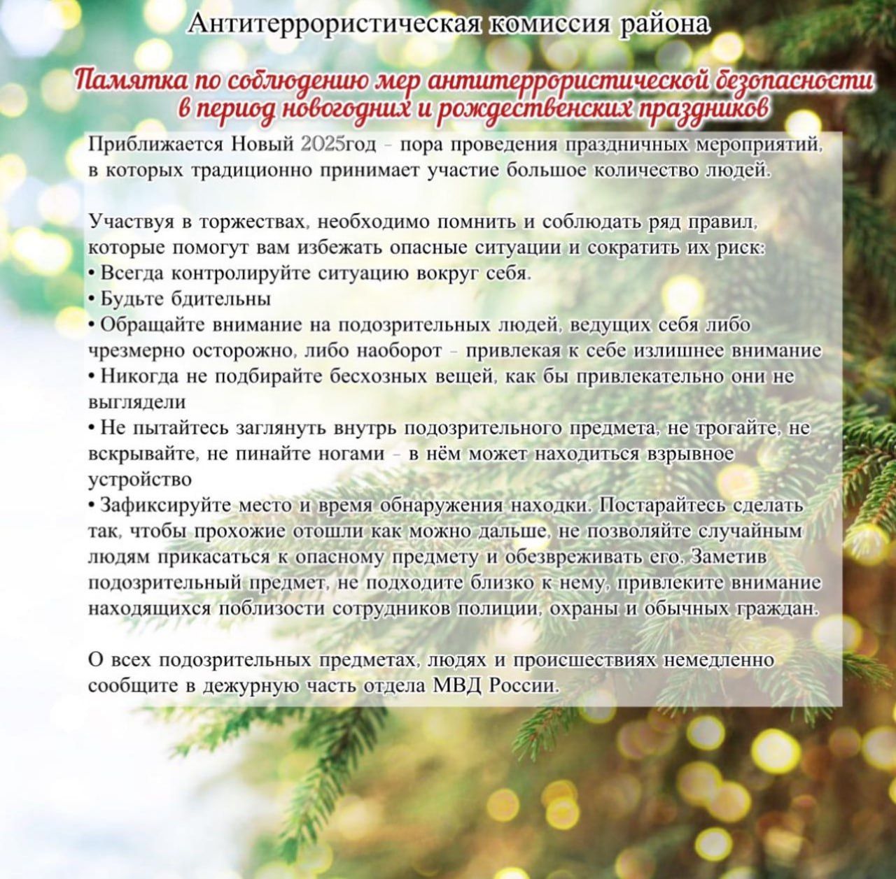Заинцев призывают быть бдительными в период новогодних праздников
