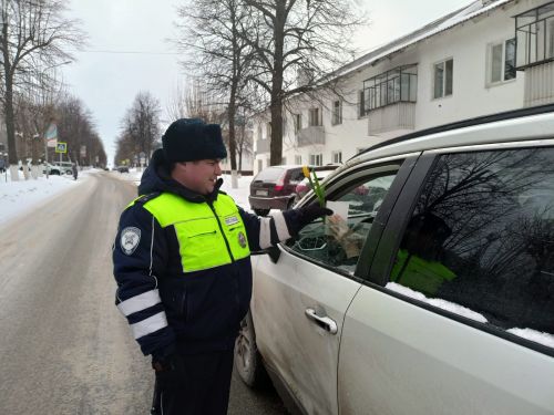 Сотрудники ГИБДД поздравили заинских автоледи