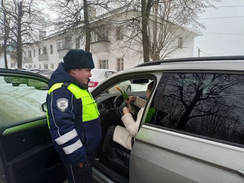 Сотрудники ГИБДД поздравили заинских автоледи